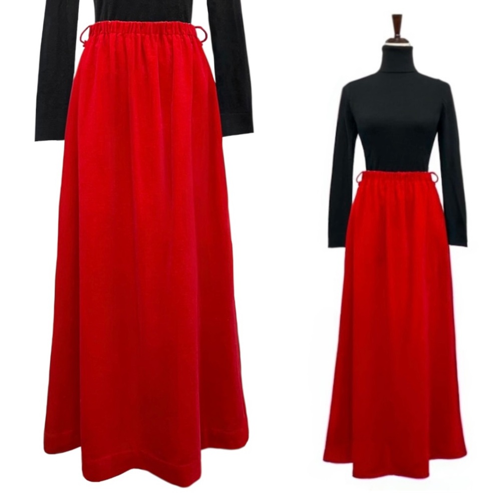 Vintage 70s Tumbleweeds Red Velvet Maxi Skirt Prairie Boho A-Line Size S
